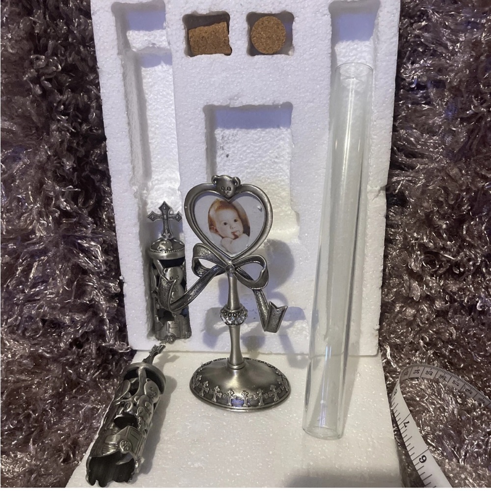 Vintage 4pc Baptism Candle Steel Silver  (Bautizo Set)